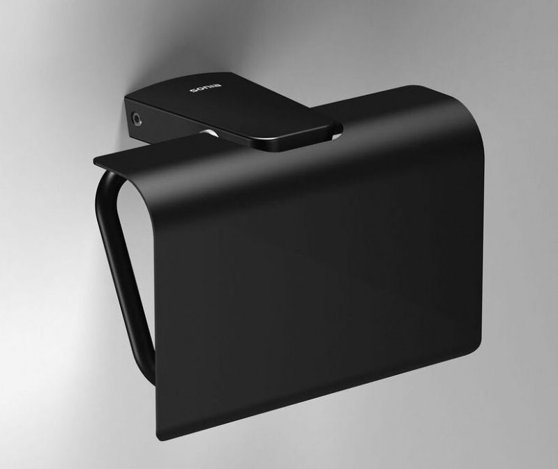 S6 Black Toilet Roll Holder With Flap
